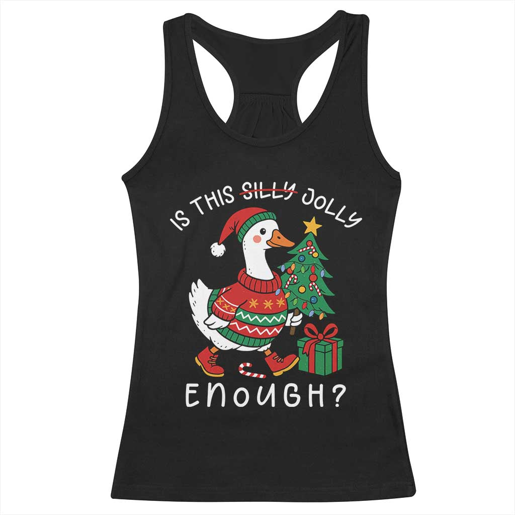 Funny Goose Christmas Racerback Tank Top Is This Jolly Enough Cute Xmas Duck - Wonder Print Shop