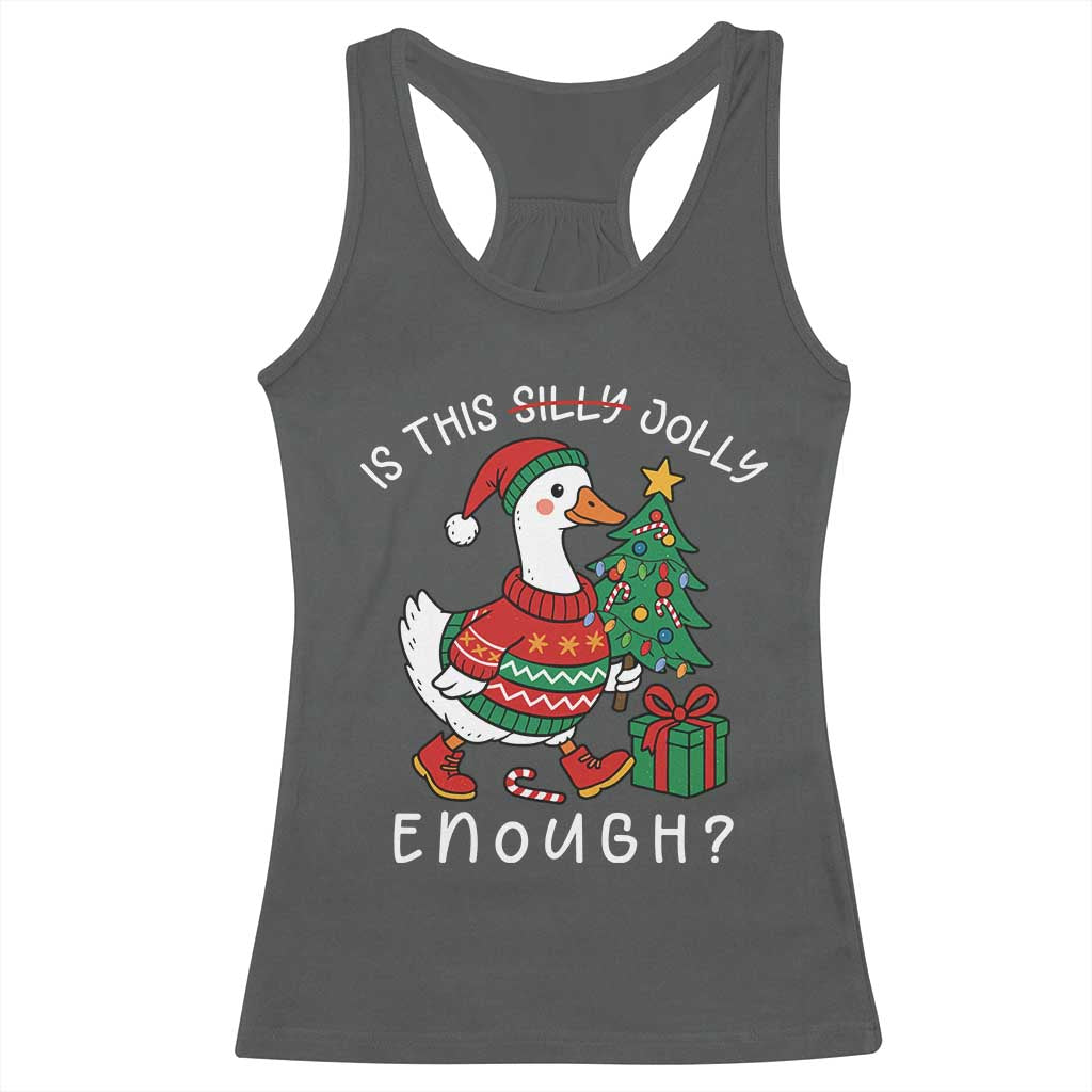Funny Goose Christmas Racerback Tank Top Is This Jolly Enough Cute Xmas Duck - Wonder Print Shop