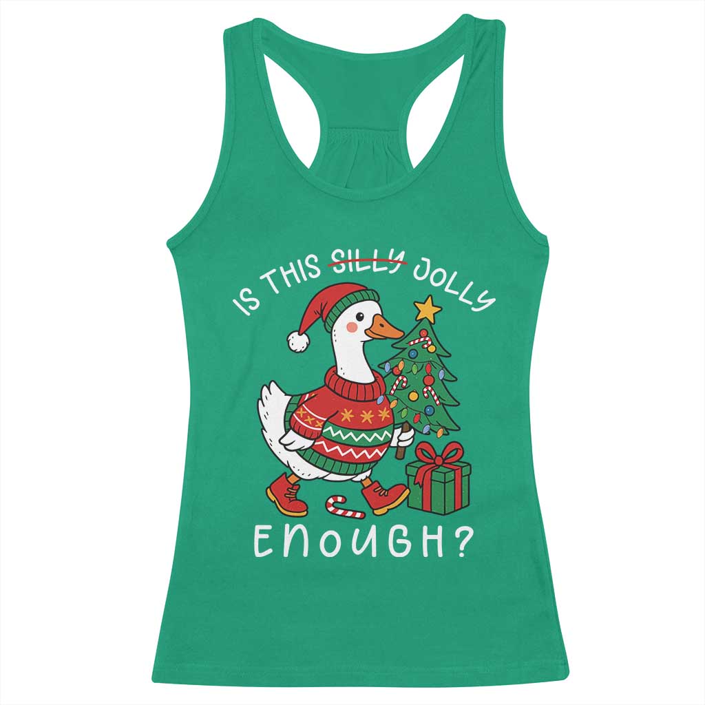 Funny Goose Christmas Racerback Tank Top Is This Jolly Enough Cute Xmas Duck - Wonder Print Shop