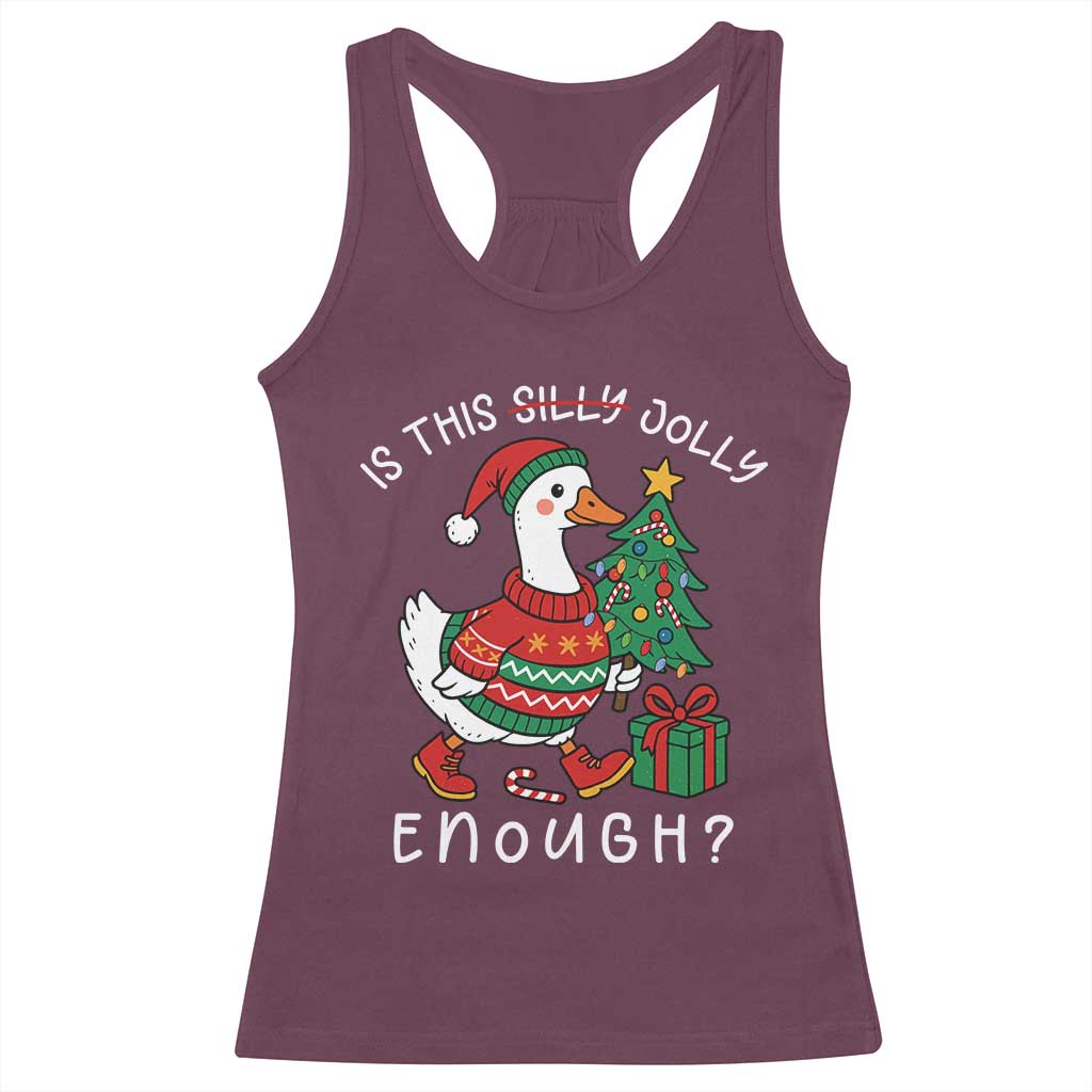 Funny Goose Christmas Racerback Tank Top Is This Jolly Enough Cute Xmas Duck - Wonder Print Shop