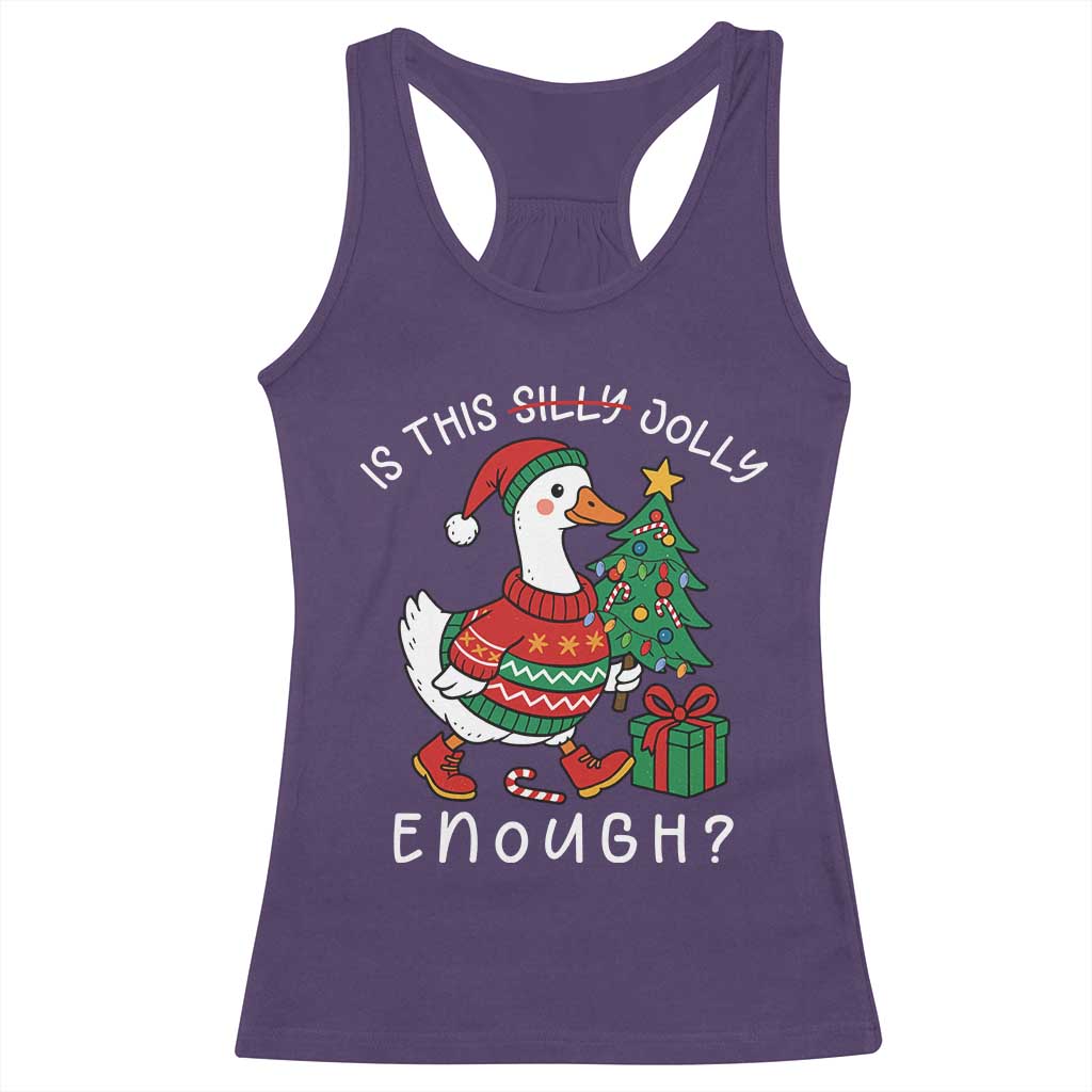 Funny Goose Christmas Racerback Tank Top Is This Jolly Enough Cute Xmas Duck - Wonder Print Shop