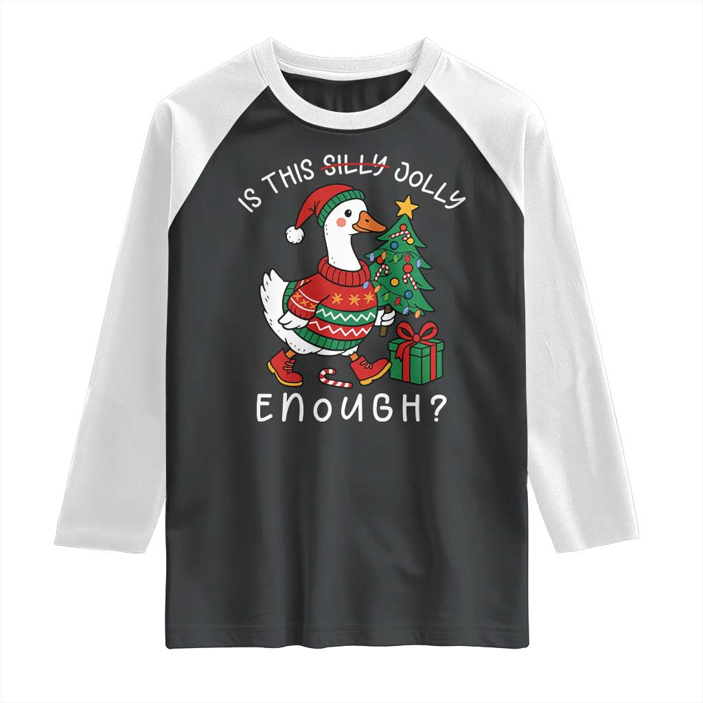 Funny Goose Christmas Raglan Shirt Is This Jolly Enough Cute Xmas Duck - Wonder Print Shop