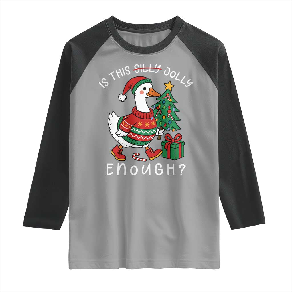 Funny Goose Christmas Raglan Shirt Is This Jolly Enough Cute Xmas Duck - Wonder Print Shop