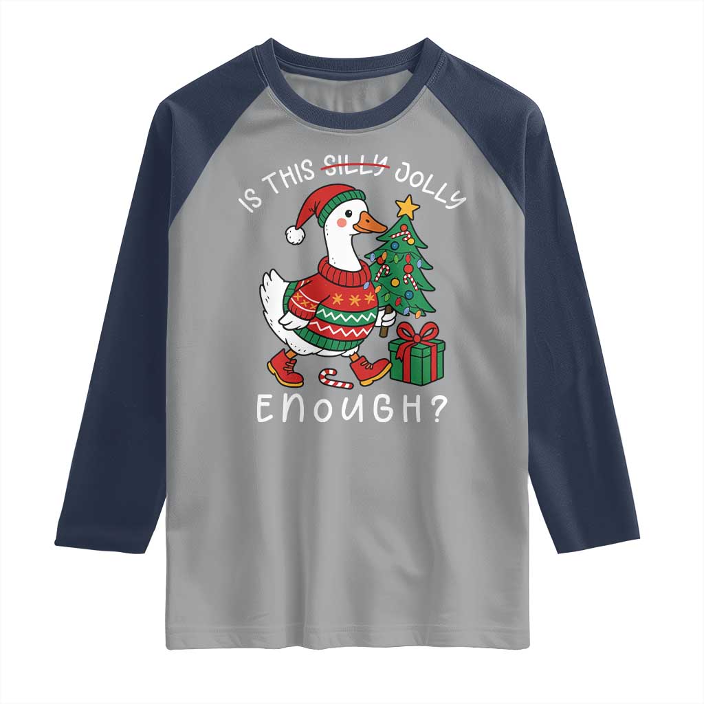 Funny Goose Christmas Raglan Shirt Is This Jolly Enough Cute Xmas Duck - Wonder Print Shop