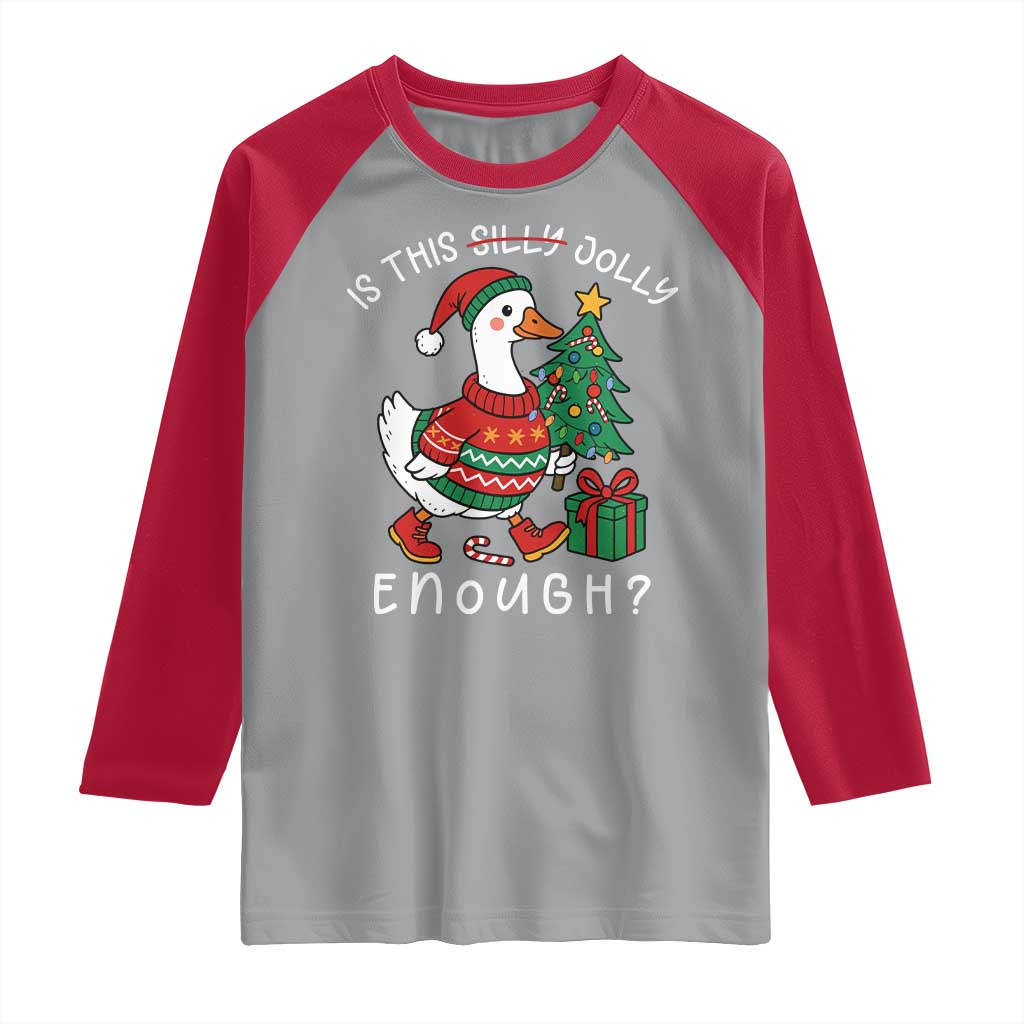 Funny Goose Christmas Raglan Shirt Is This Jolly Enough Cute Xmas Duck - Wonder Print Shop
