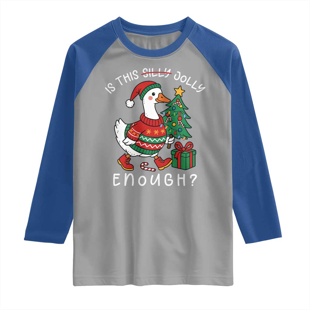 Funny Goose Christmas Raglan Shirt Is This Jolly Enough Cute Xmas Duck - Wonder Print Shop