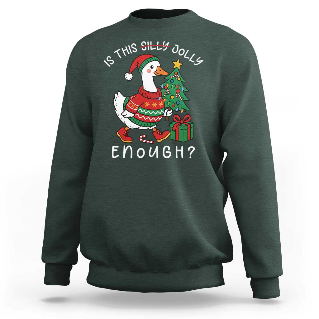 Funny Goose Christmas Sweatshirt Is This Jolly Enough Cute Xmas Duck - Wonder Print Shop