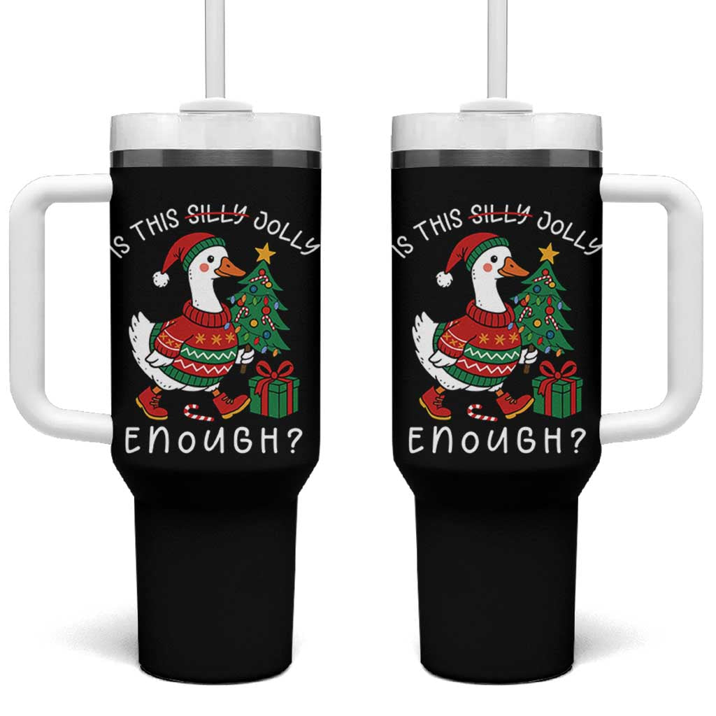 Funny Goose Christmas Tumbler With Handle Is This Jolly Enough Cute Xmas Duck - Wonder Print Shop