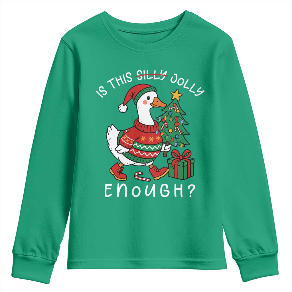 Funny Goose Christmas Youth Sweatshirt Is This Jolly Enough Cute Xmas Duck - Wonder Print Shop