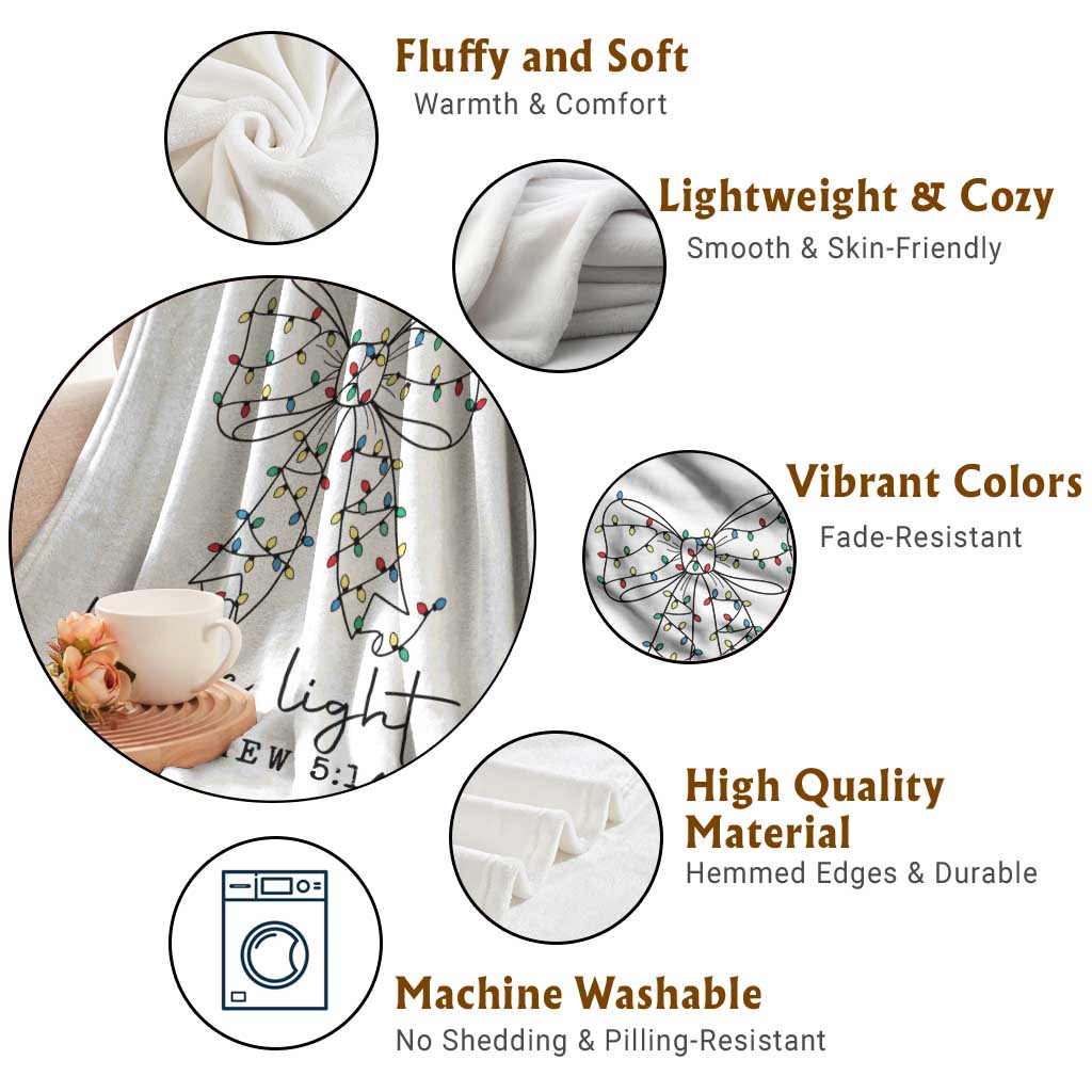 Be The Light Christmas Coquette Bow Throw Blanket Christian Religious Bible Verse - Wonder Print Shop