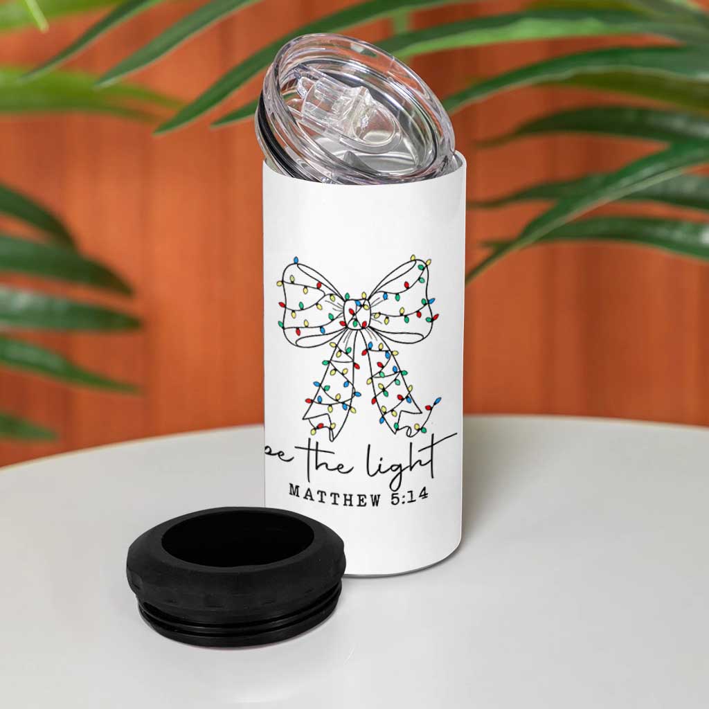 Be The Light Christmas Coquette Bow 4 in 1 Can Cooler Tumbler Christian Religious Bible Verse - Wonder Print Shop