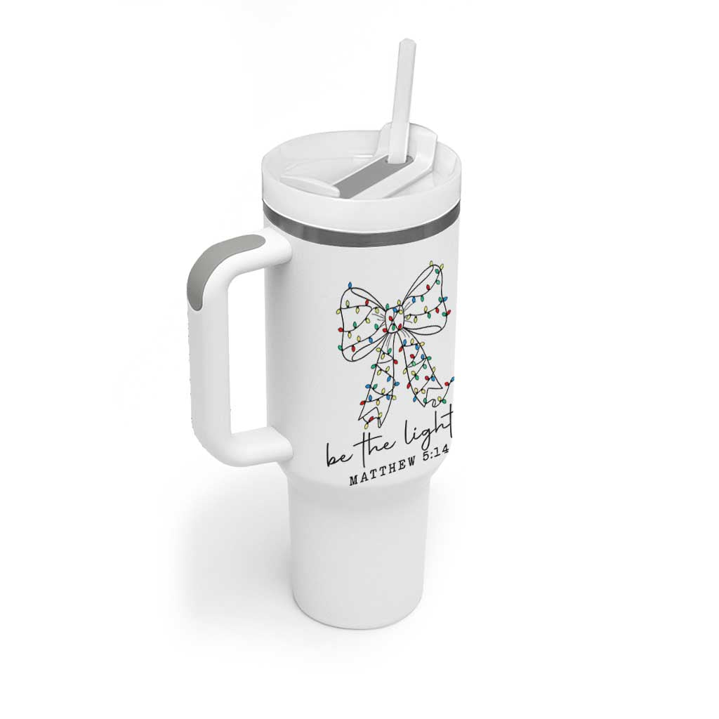 Be The Light Christmas Coquette Bow Tumbler With Handle Christian Religious Bible Verse - Wonder Print Shop