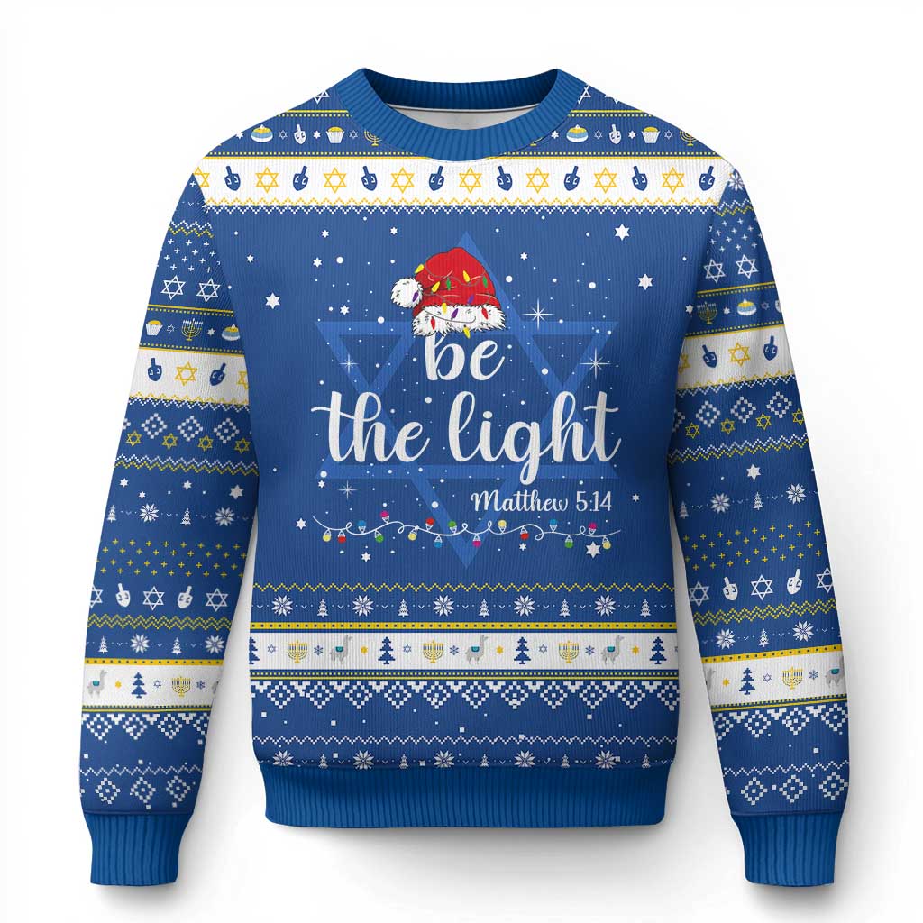 Be The Light Christmas Hanukkah Ugly Sweater Christian Religious Bible Verse Santa Hat Pajama - Wonder Print Shop