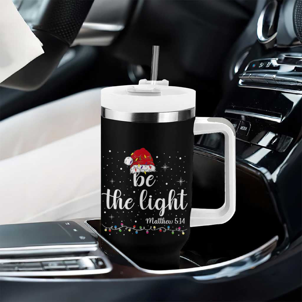 Be The Light Christmas Tumbler With Handle Christian Religious Bible Verse Santa Hat Pajama - Wonder Print Shop