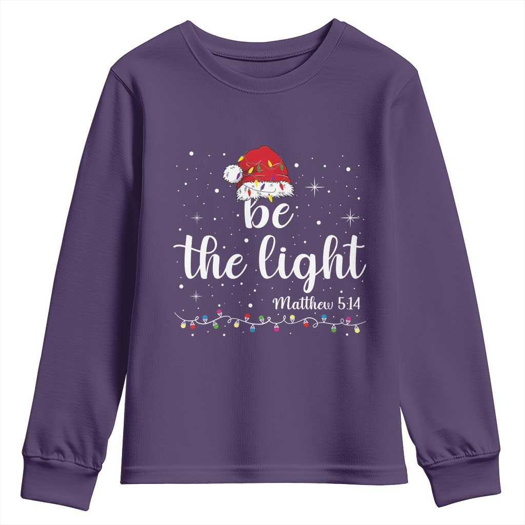 Be The Light Christmas Youth Sweatshirt Christian Religious Bible Verse Santa Hat Pajama - Wonder Print Shop