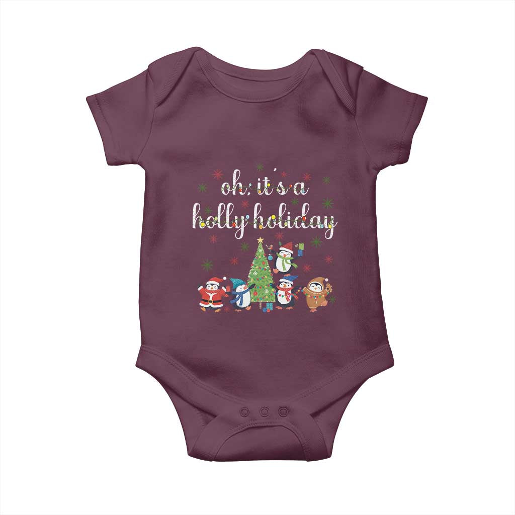 Penguins Christmas Baby Onesie Oh Its A Jolly Holiday Xmas Light - Wonder Print Shop