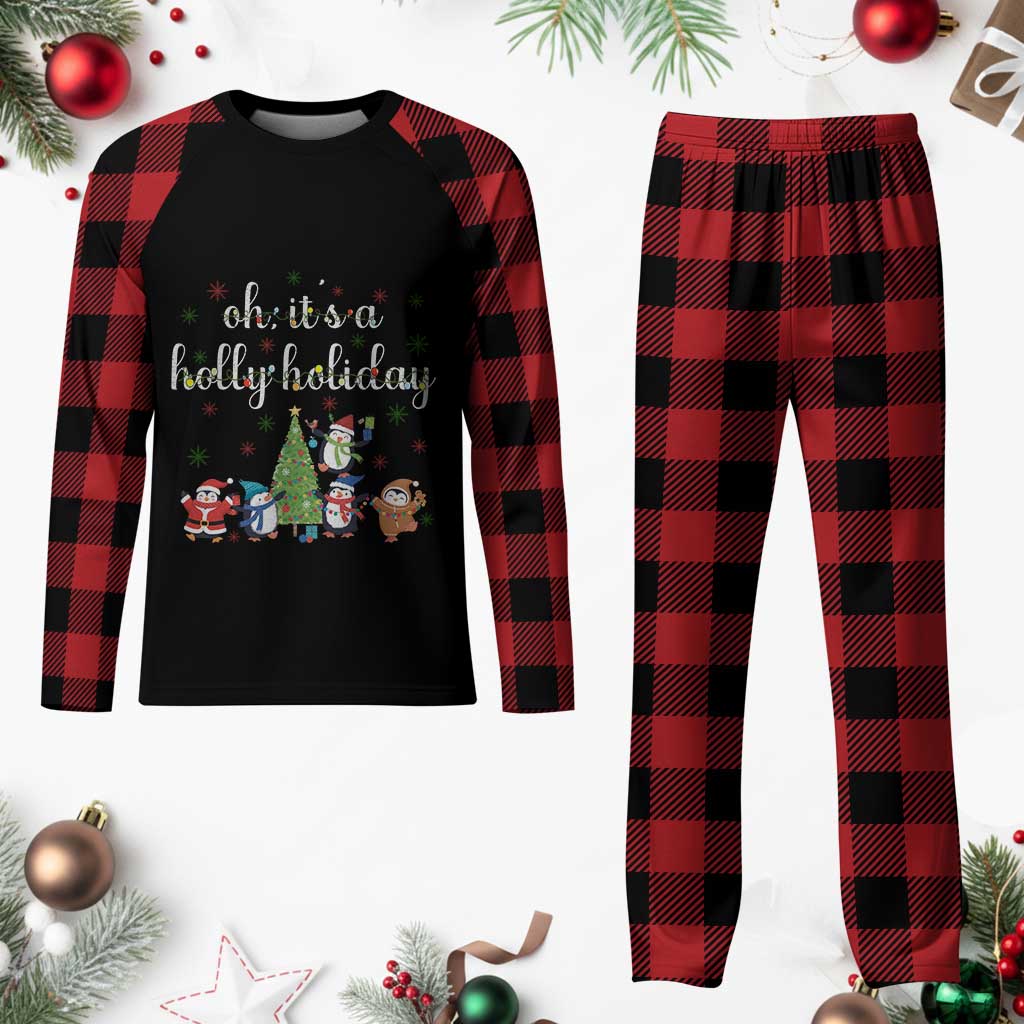 Penguins Christmas Plaid Pajama Set Oh Its A Jolly Holiday Xmas Light - Wonder Print Shop