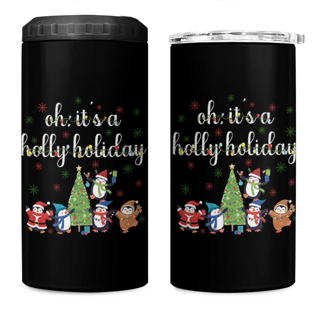 Penguins Christmas 4 in 1 Can Cooler Tumbler Oh Its A Jolly Holiday Xmas Light - Wonder Print Shop
