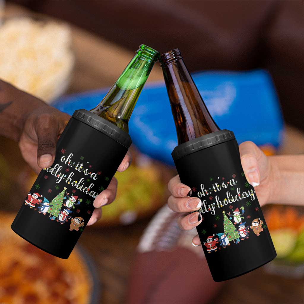 Penguins Christmas 4 in 1 Can Cooler Tumbler Oh Its A Jolly Holiday Xmas Light - Wonder Print Shop