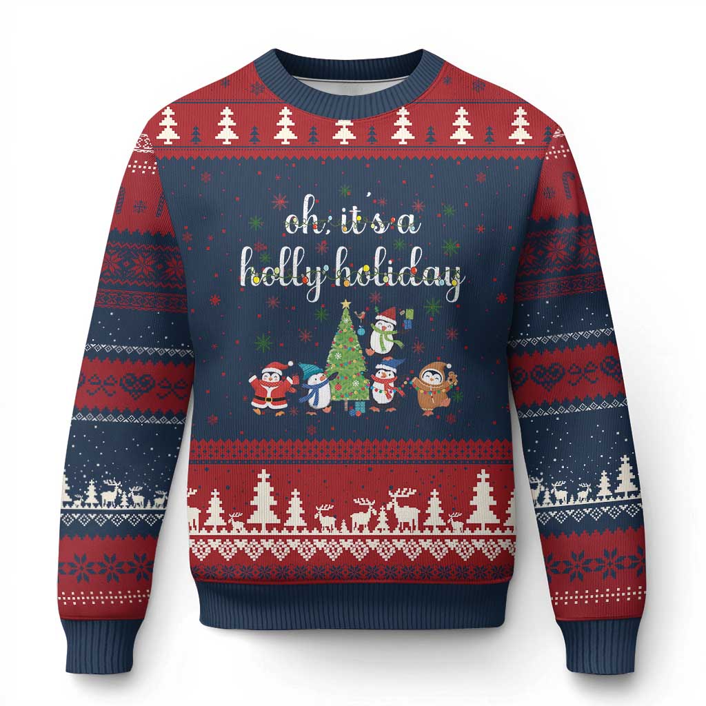 Penguins Xmas Ugly Christmas Sweater Oh Its A Jolly Holiday Xmas Light - Wonder Print Shop