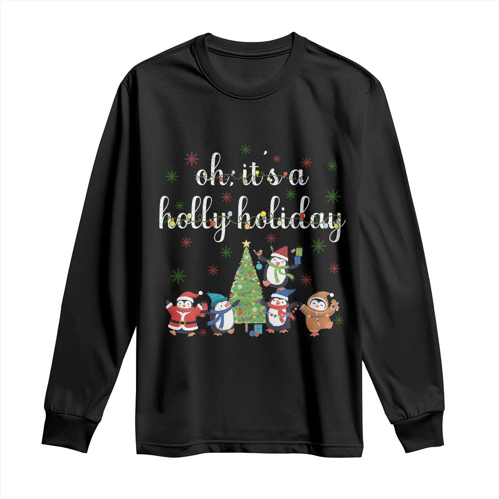Penguins Christmas Long Sleeve Shirt Oh Its A Jolly Holiday Xmas Light - Wonder Print Shop