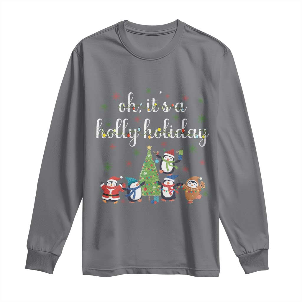 Penguins Christmas Long Sleeve Shirt Oh Its A Jolly Holiday Xmas Light - Wonder Print Shop