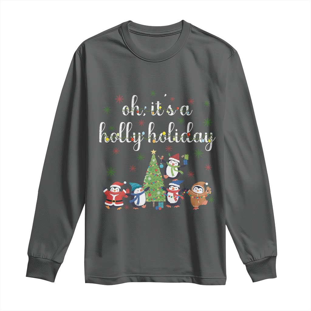 Penguins Christmas Long Sleeve Shirt Oh Its A Jolly Holiday Xmas Light - Wonder Print Shop