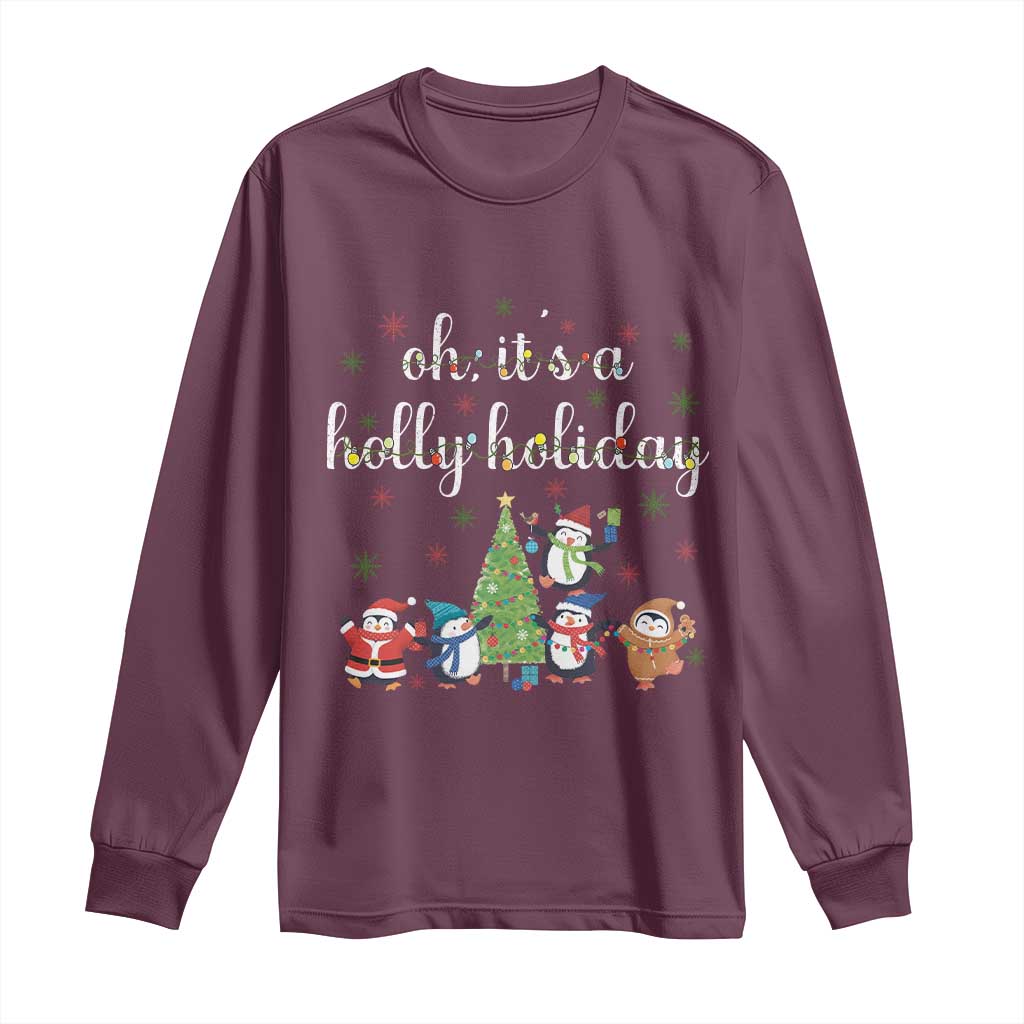 Penguins Christmas Long Sleeve Shirt Oh Its A Jolly Holiday Xmas Light - Wonder Print Shop