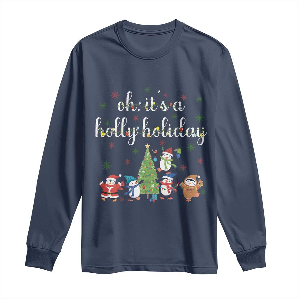 Penguins Christmas Long Sleeve Shirt Oh Its A Jolly Holiday Xmas Light - Wonder Print Shop