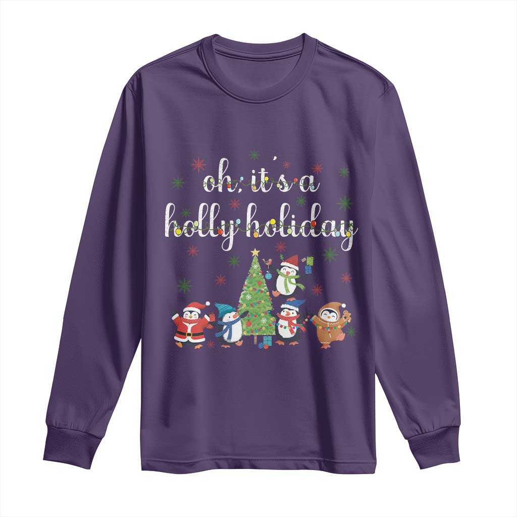 Penguins Christmas Long Sleeve Shirt Oh Its A Jolly Holiday Xmas Light - Wonder Print Shop