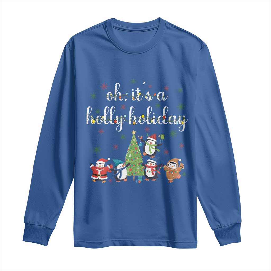 Penguins Christmas Long Sleeve Shirt Oh Its A Jolly Holiday Xmas Light - Wonder Print Shop