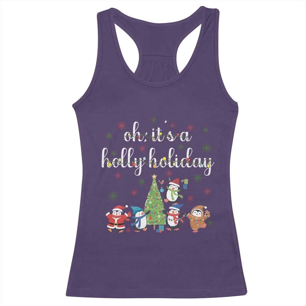 Penguins Christmas Racerback Tank Top Oh Its A Jolly Holiday Xmas Light - Wonder Print Shop