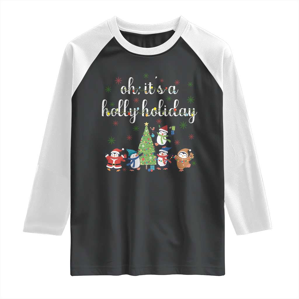 Penguins Christmas Raglan Shirt Oh Its A Jolly Holiday Xmas Light - Wonder Print Shop