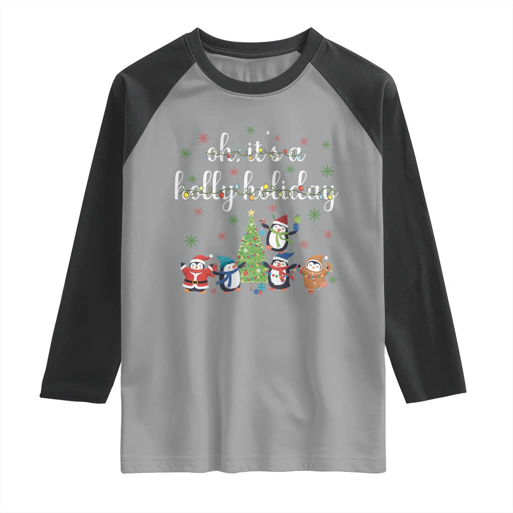 Penguins Christmas Raglan Shirt Oh Its A Jolly Holiday Xmas Light - Wonder Print Shop
