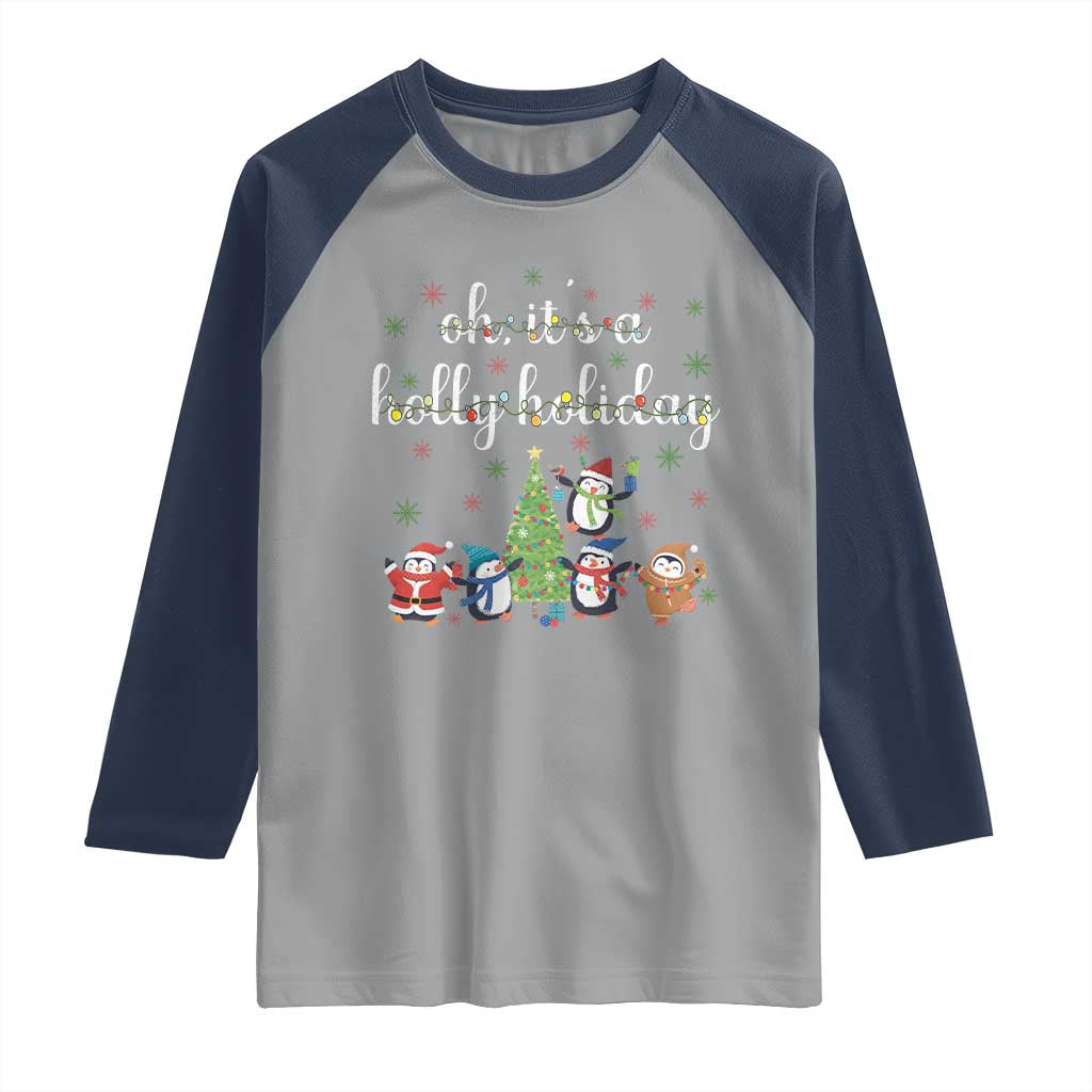Penguins Christmas Raglan Shirt Oh Its A Jolly Holiday Xmas Light - Wonder Print Shop