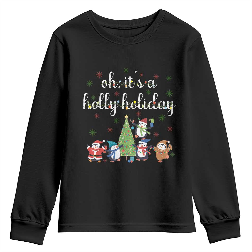 Penguins Christmas Youth Sweatshirt Oh Its A Jolly Holiday Xmas Light - Wonder Print Shop