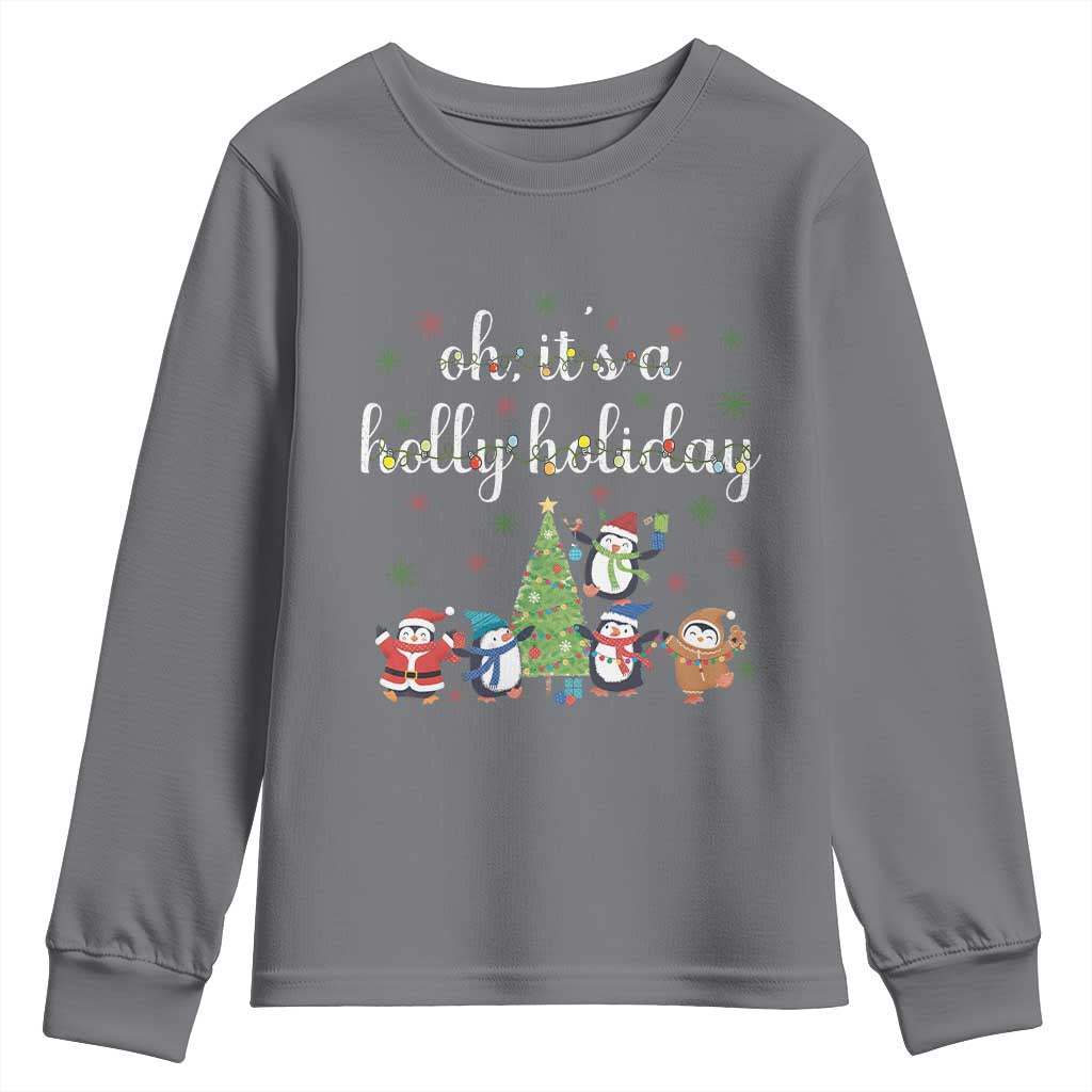 Penguins Christmas Youth Sweatshirt Oh Its A Jolly Holiday Xmas Light - Wonder Print Shop