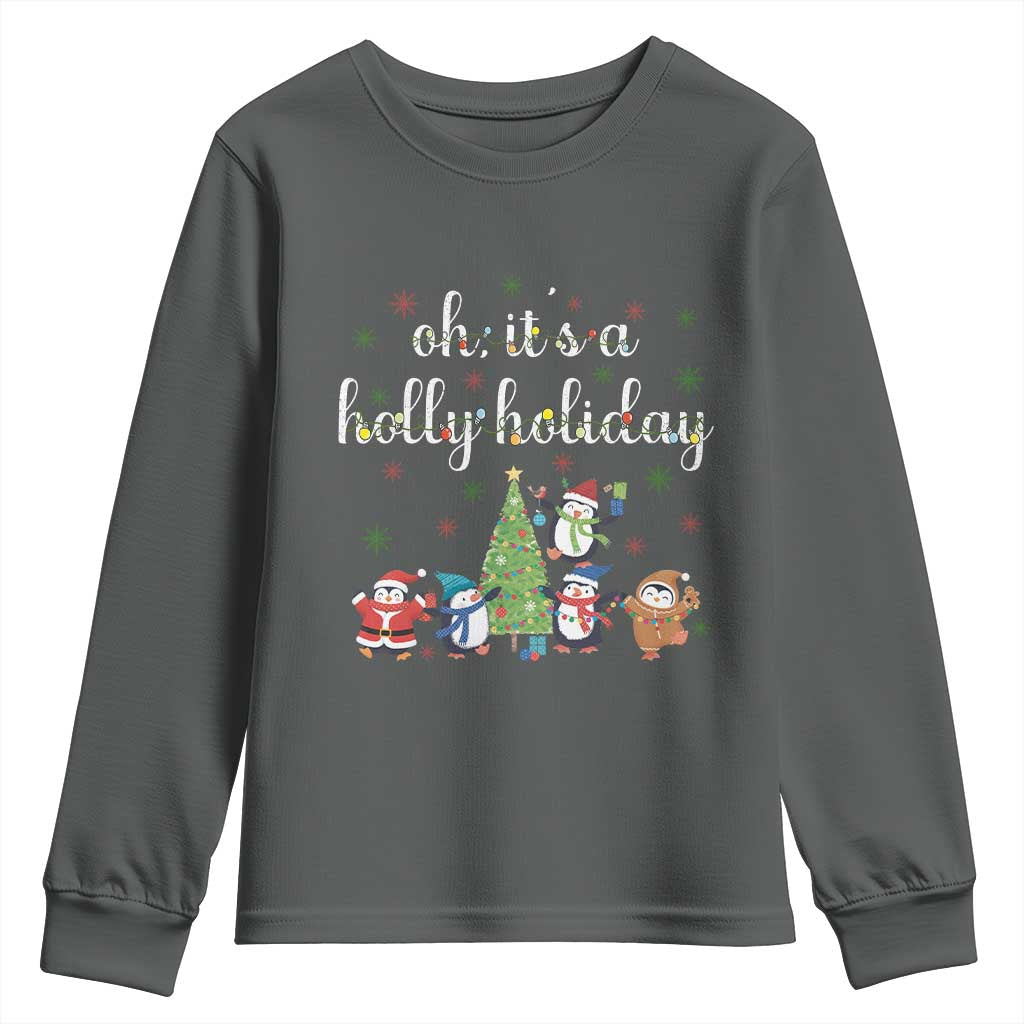 Penguins Christmas Youth Sweatshirt Oh Its A Jolly Holiday Xmas Light - Wonder Print Shop