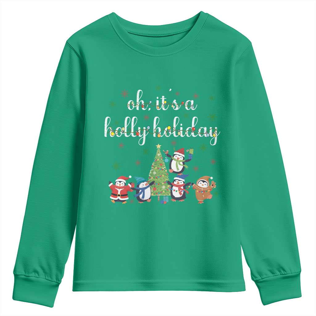 Penguins Christmas Youth Sweatshirt Oh Its A Jolly Holiday Xmas Light - Wonder Print Shop