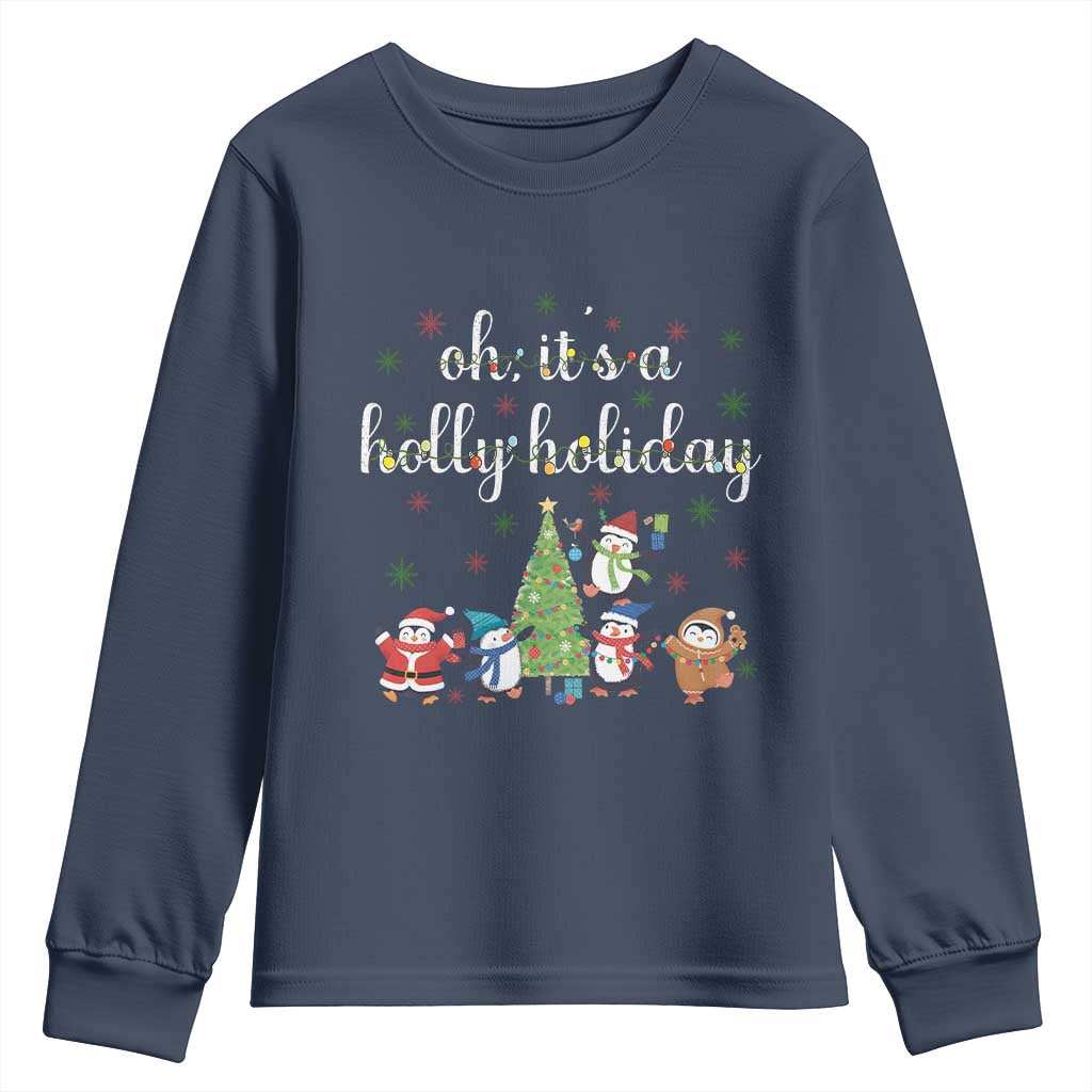 Penguins Christmas Youth Sweatshirt Oh Its A Jolly Holiday Xmas Light - Wonder Print Shop
