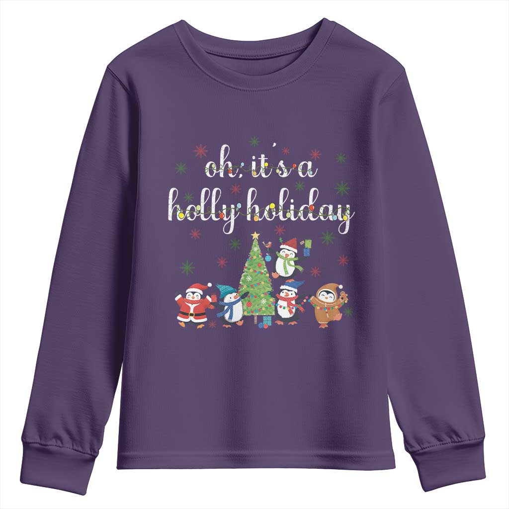 Penguins Christmas Youth Sweatshirt Oh Its A Jolly Holiday Xmas Light - Wonder Print Shop