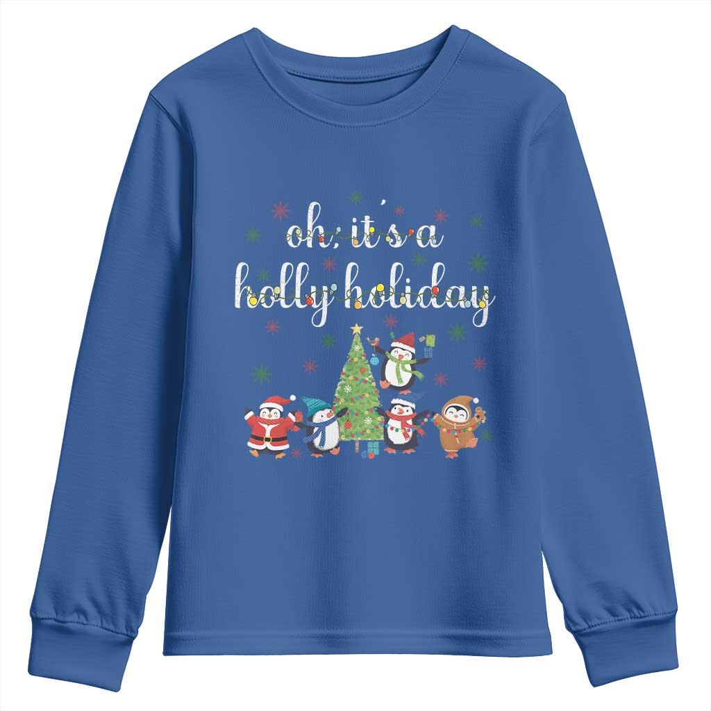 Penguins Christmas Youth Sweatshirt Oh Its A Jolly Holiday Xmas Light - Wonder Print Shop