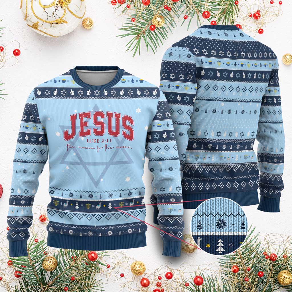 Jesus is the Reason Christmas Hanukkah Ugly Sweater Christian Varsity - Wonder Print Shop