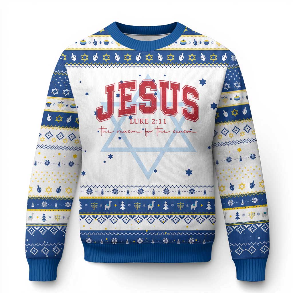 Jesus is the Reason Christmas Hanukkah Ugly Sweater Christian Varsity - Wonder Print Shop