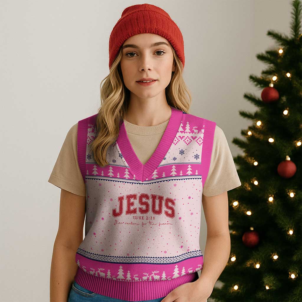 Jesus is the Reason Xmas V-Neck Knit Sweater Vest Christian Varsity - Wonder Print Shop