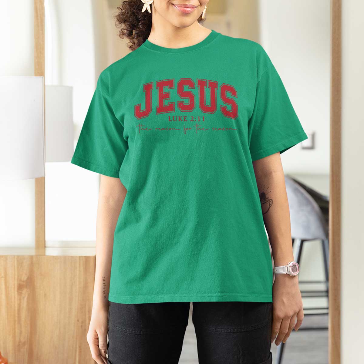 Jesus is the Reason Christmas T Shirt For Women Christian Varsity - Wonder Print Shop