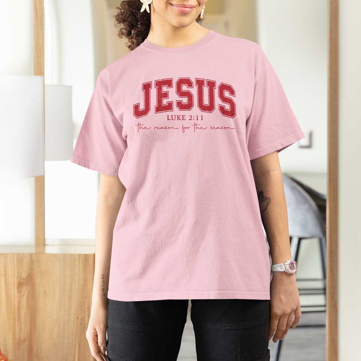 Jesus is the Reason Christmas T Shirt For Women Christian Varsity - Wonder Print Shop