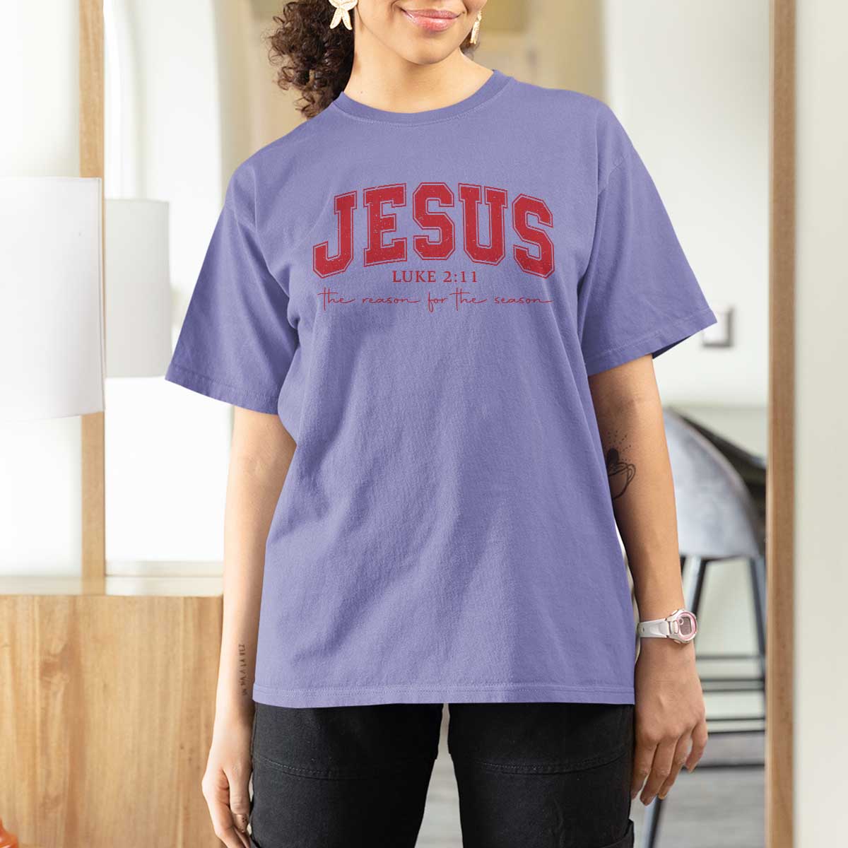 Jesus is the Reason Christmas T Shirt For Women Christian Varsity - Wonder Print Shop
