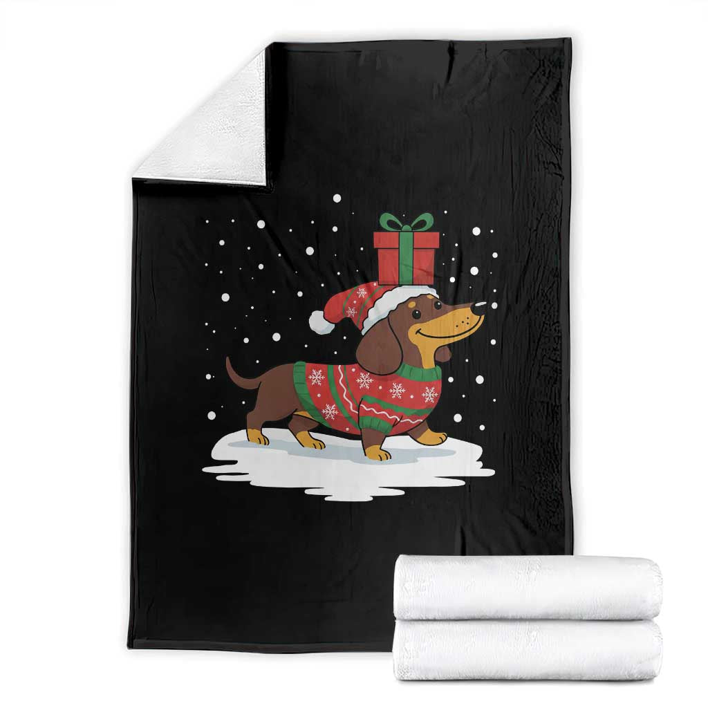 Christmas Dachshund Throw Blanket Funny Weiner Santa Hat Xmas Dog Puppy Lover - Wonder Print Shop