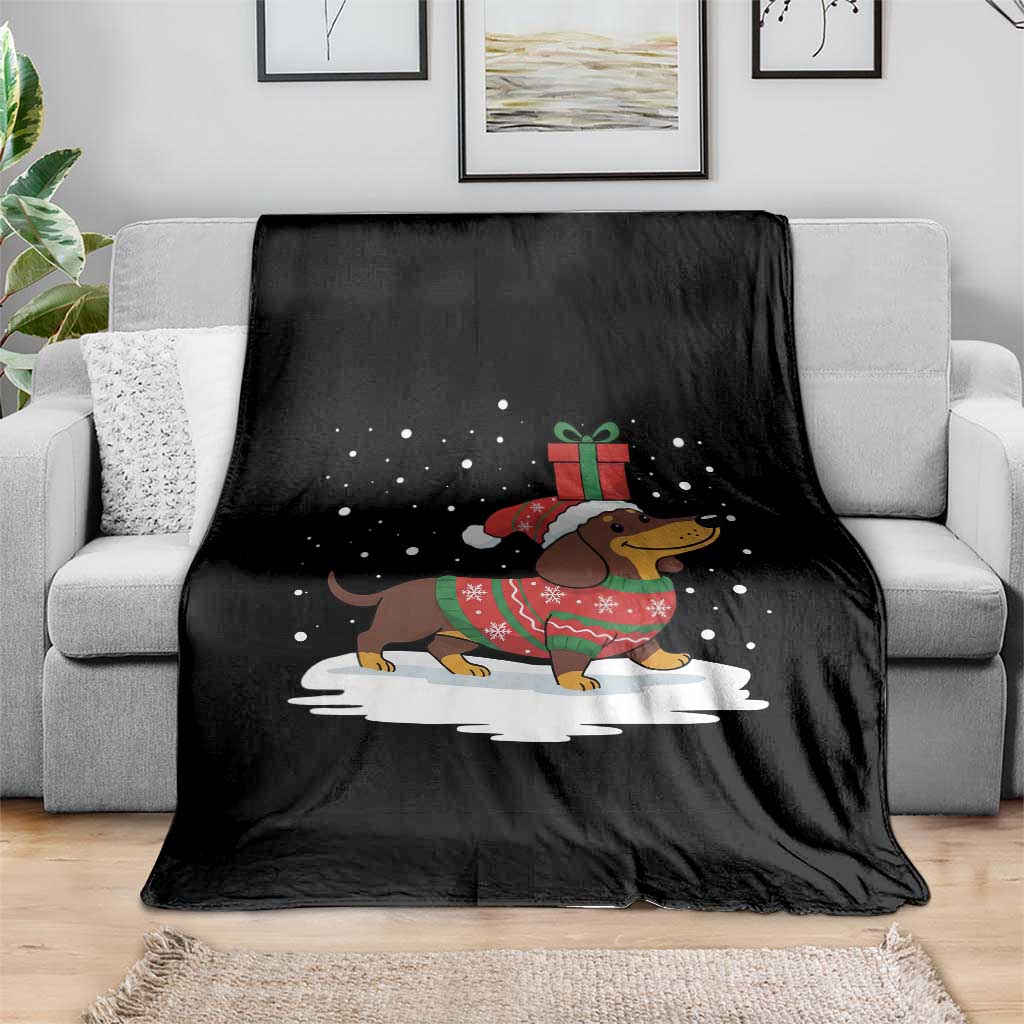 Christmas Dachshund Throw Blanket Funny Weiner Santa Hat Xmas Dog Puppy Lover - Wonder Print Shop